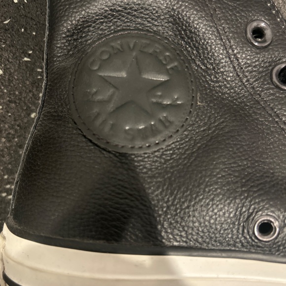 Black Faux Leather High All Star Converse High Tops - Picture 2 of 4
